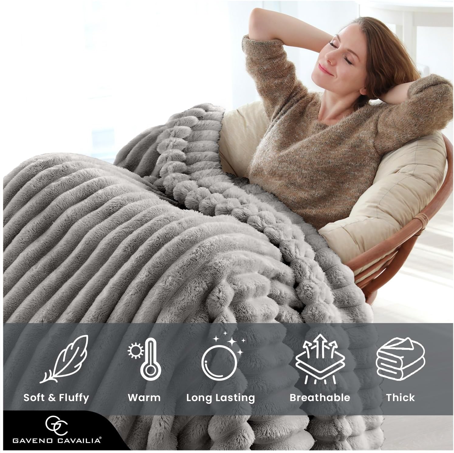 Fleece Throw Blanket | Soft Fluffy Throws For Sofas, Bed, Settee, Couch | Extra Warm Large Blanket Throw | Easycare, Anti Allergic | Double 150x200 Cm | Grey