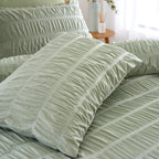 Seersucker King Duvet Cover Set with Pillowcases Sage Green