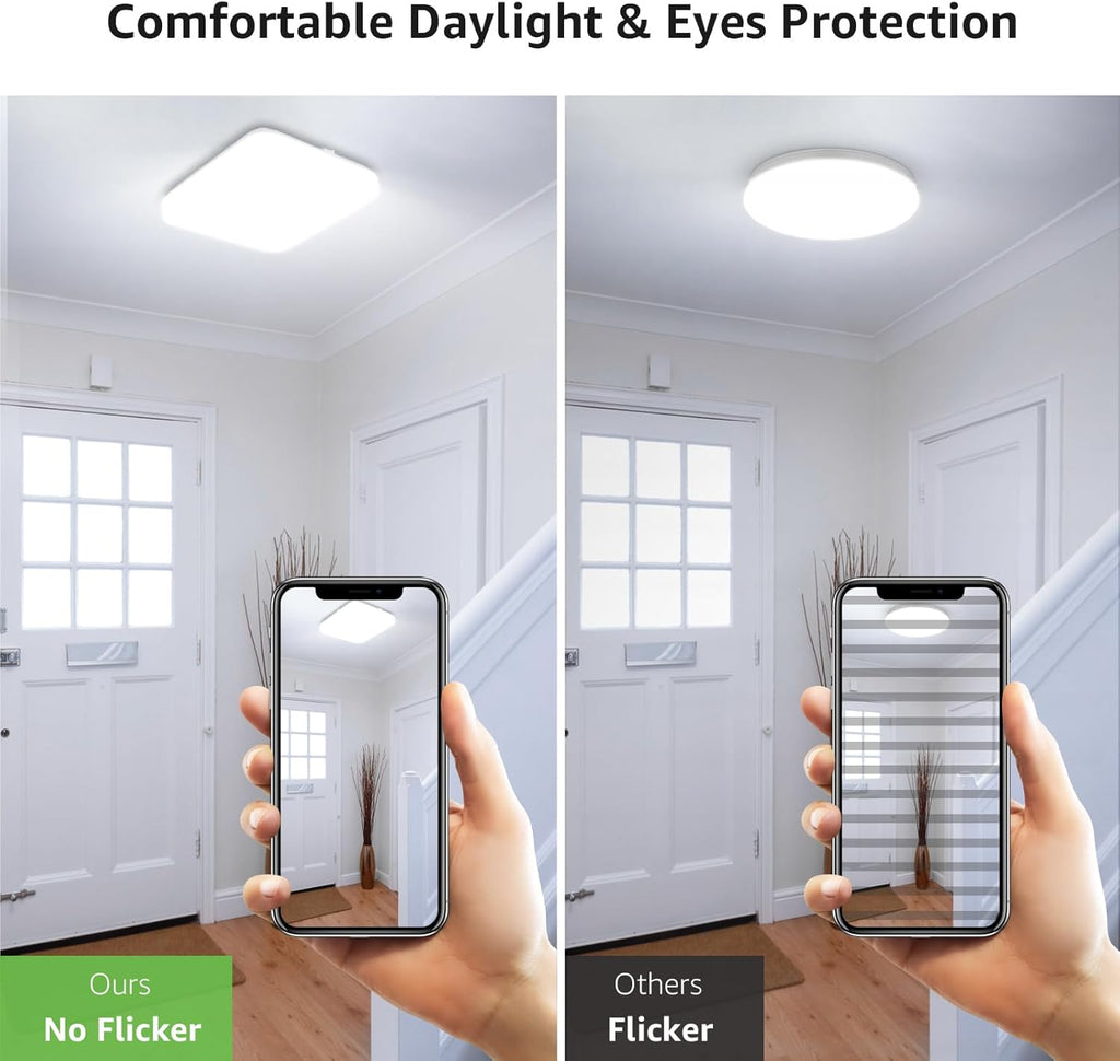 Ceiling Lights 24W, 2400lm Super Bright Square LED Ceiling Light, Daylight White 5000K, IP44 Waterproof Bathroom Light, for Office, Living Room, Bedroom, Kitchen, Hallway, Porch