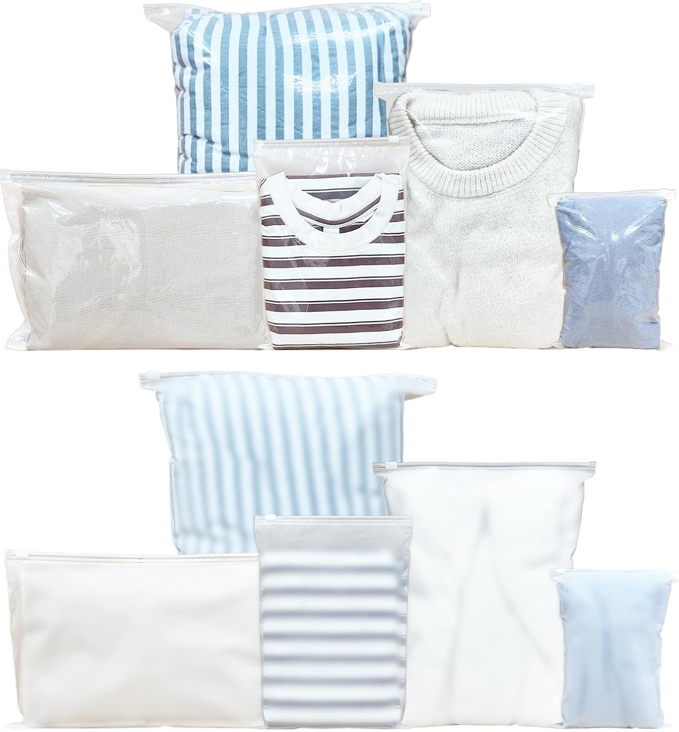 50 Pcs 5 Sizes Zip Lock Bags for Clothes,Maternity Hospital Bag Organiser Pouches,Clear Plastic Reusable Ziplock Bags for Clothes,Travel,Luggage,Shoes,Cosmetics,Frosted and Transparent,No Holes