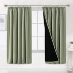 100% Blackout Curtains for Bedroom Thermal Insulated Curtains & Drapes Blackout Curtains Pencil Pleat Curtains for Living Room with Black Liner 2 Panels, 66 x 72 Inch, Light Sage