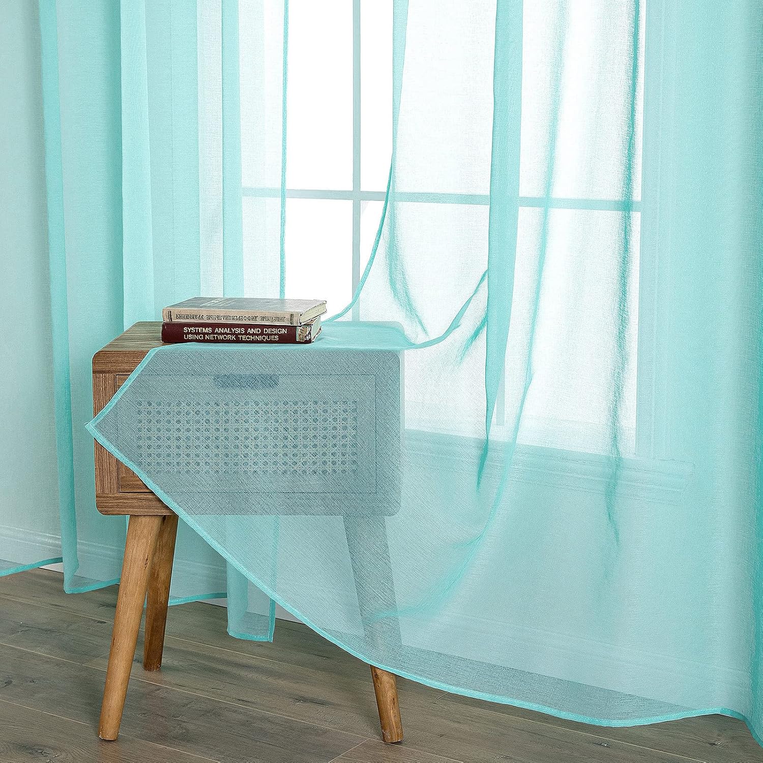 2 Panels Sheer Window Curtains Elegant Window Voile Panels Drapes Treatment for Bedroom Living Room 46" Wx54 L Grommet Top Turquoise