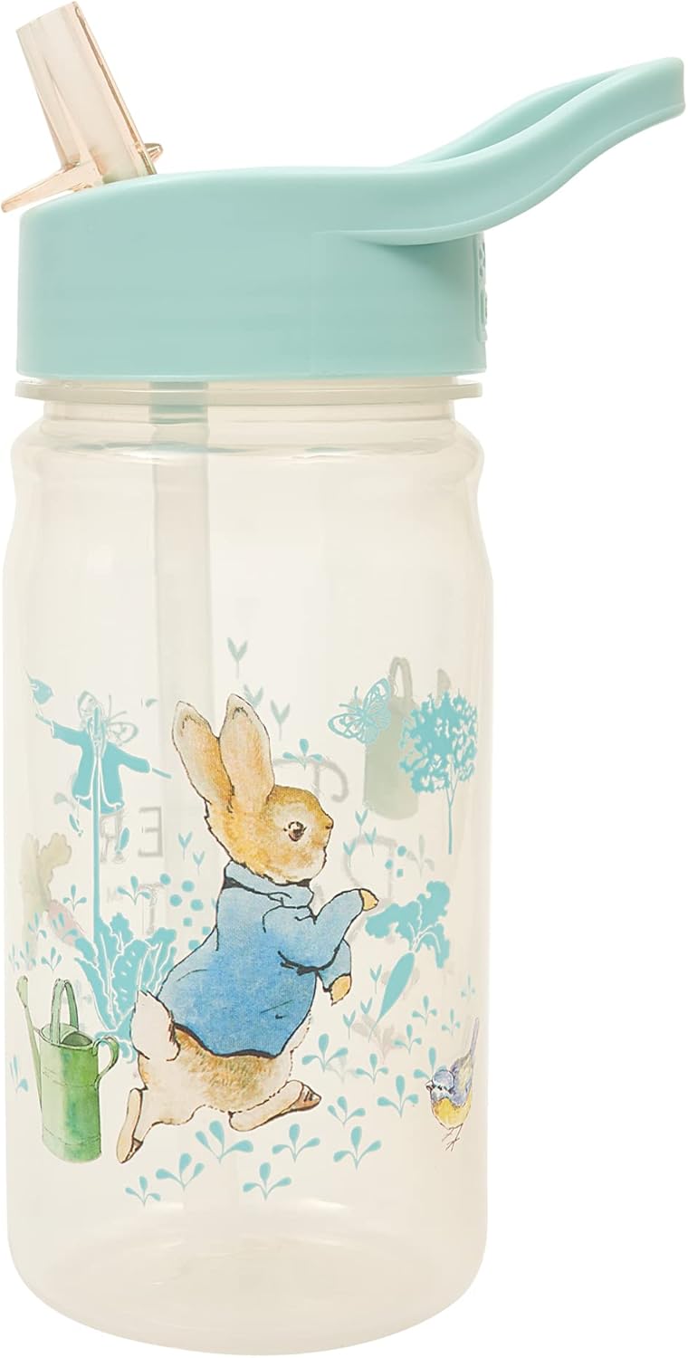 Peter Rabbit Classic Water Bottle with Flip up Straw 400ml –Official Merchandise by Polar Gear – Kids Reusable Non Spill BPA Free - Recyclable Plastic – For School Nursery Sports Picnic – Blue