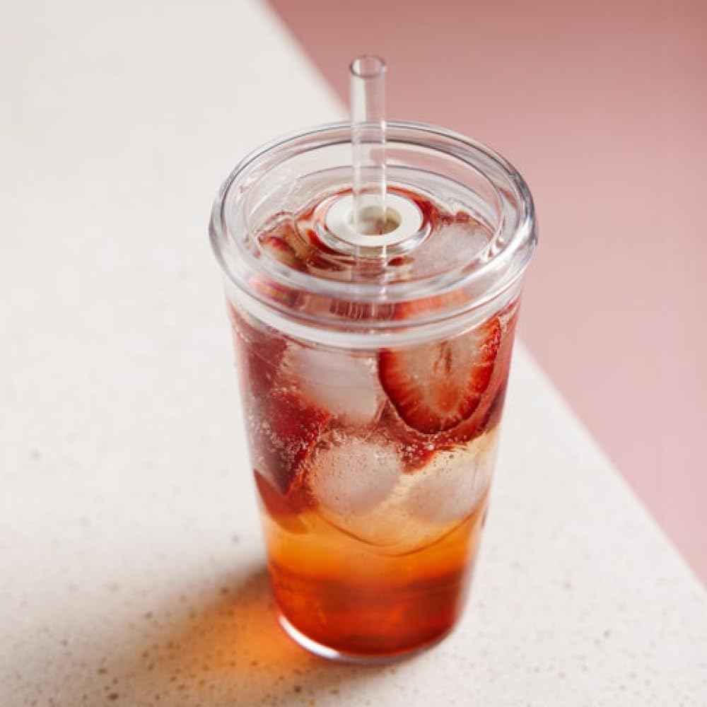 Cold Cup - Clear Plastic, Reusable Ice Coffee Cup with Lid and Straw - Medium 12oz (340ml)