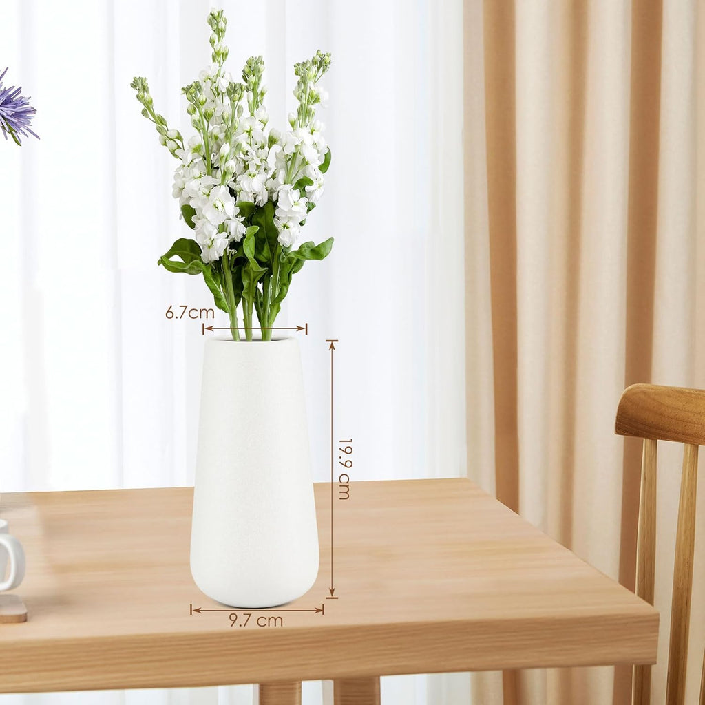 Matte White Ceramic Vase for Minimalist Modern Home Decor - Decorative Classic Flower Vase for Centerpiece, Wedding, Dinner Table, Office, Bedroom - Rustic Style - 20cm