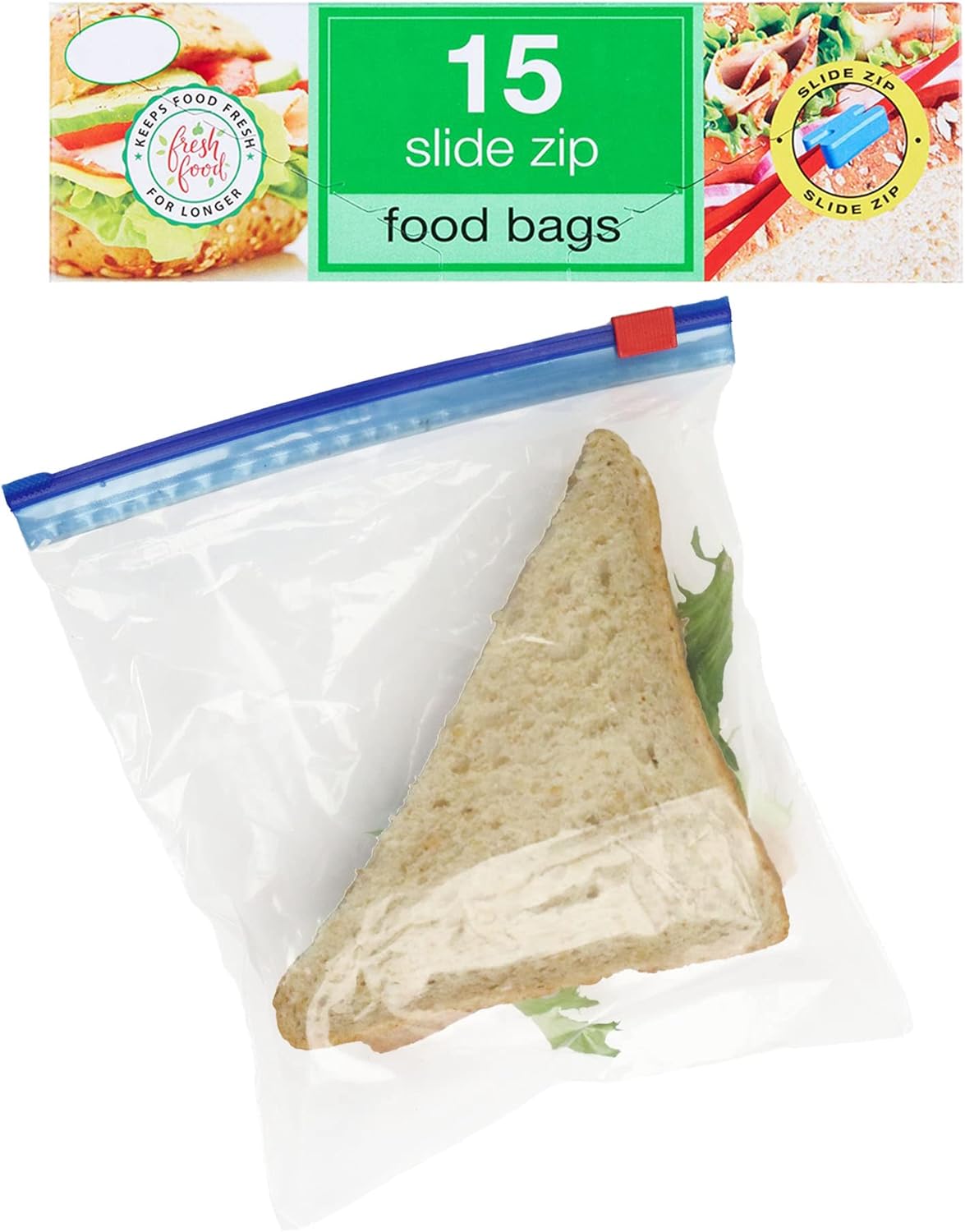 15 All Purpose Food Bags, 1L Resealable Sliding Zip Bags, BPA free, Tight Seal, Perfect for Keeping Produce Fresh, Freezing, Transporting and Organisation (1 Pack) Main image