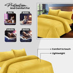 DTEX HOMES Double Duvet Set Brushed Microfiber Satin Stripes Easy Care Duvet Cover with Pillow cases (Mustard-Double)