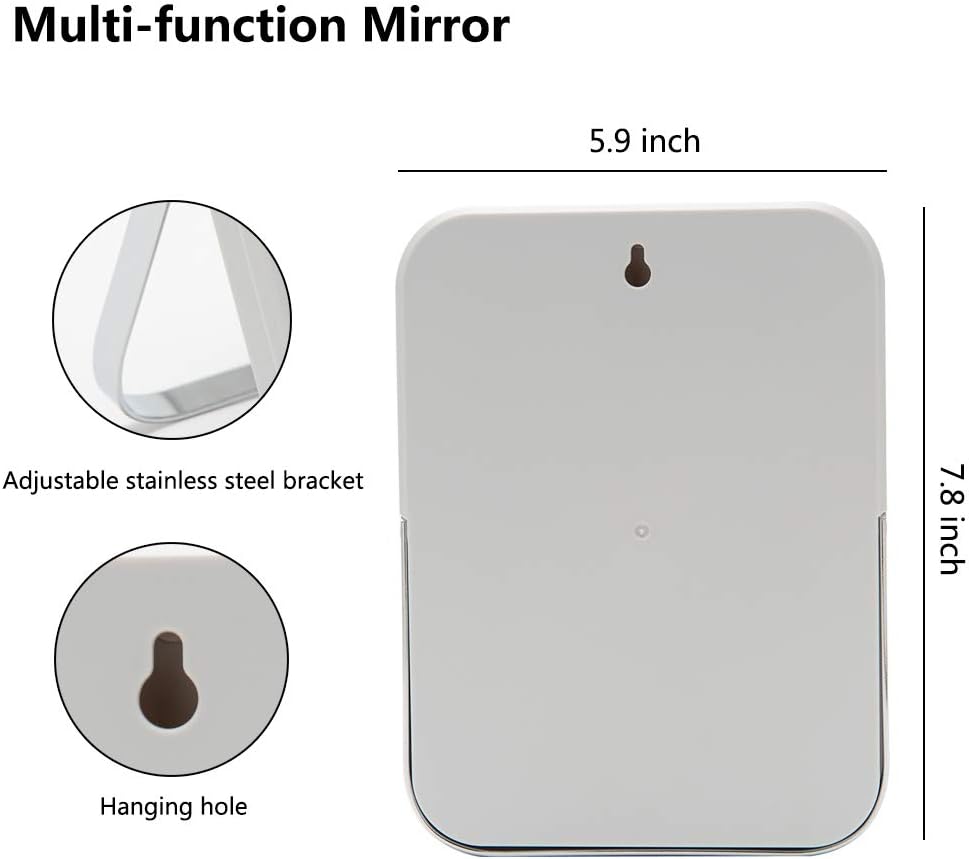 YEAKE Table Desk Vanity Makeup Mirror,8-Inch Portable Folding Mirror with Metal Stand 90°Adjustable Rotation Tavel Make Up Mirror Hanging Bathroom for Shower Shaving(Gray)