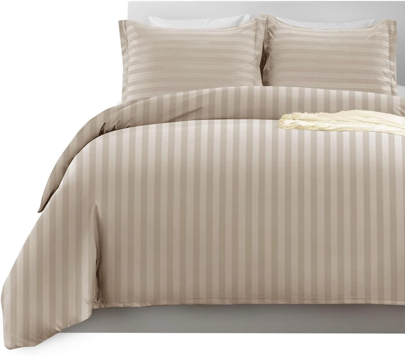 Imperial Rooms King Size Duvet Cover Sets Reversible Stripes Satin Bedding Set with Pillowcases Breathable Microfiber Duvet Covers (Beige 230x220 Cm) Main image