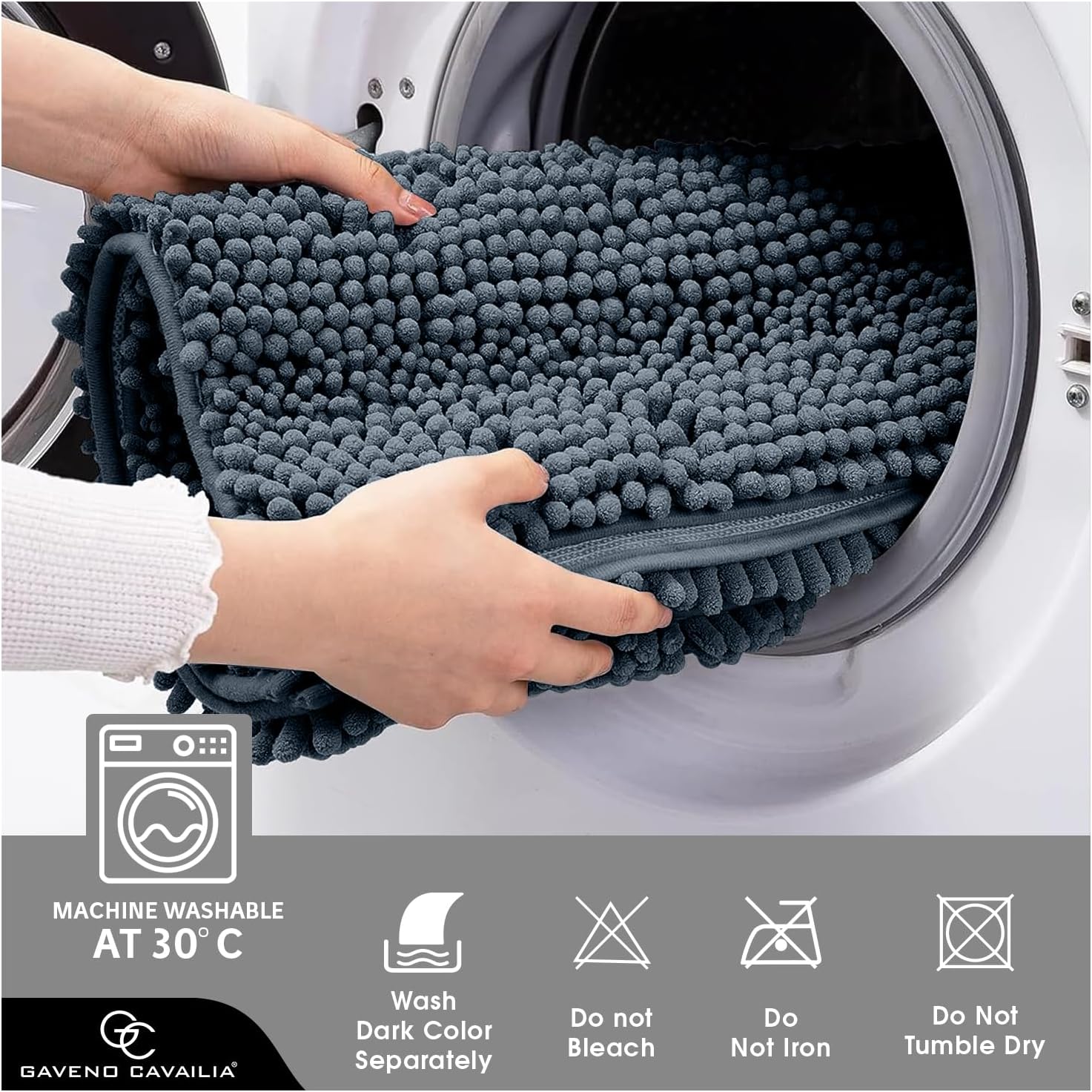 GC GAVENO CAVAILIA Soft Bath Mat Sets For Bathroom | 2 Piece Bath Mat Non Slip Back | Highly Water Absorbent & Fast Drying 100% Microfiber Chenille Toilet Rug with Pedestal Mat | Dark Grey