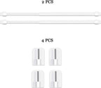 BANJlLl 2 Pack Extendable Net Curtain Rods (30-50cm) with 4 Sticky Hooks - No Drill Tension Rod for Windows.Bathroom, Rental Homes Strong Adhesive, White Lightweight Poles