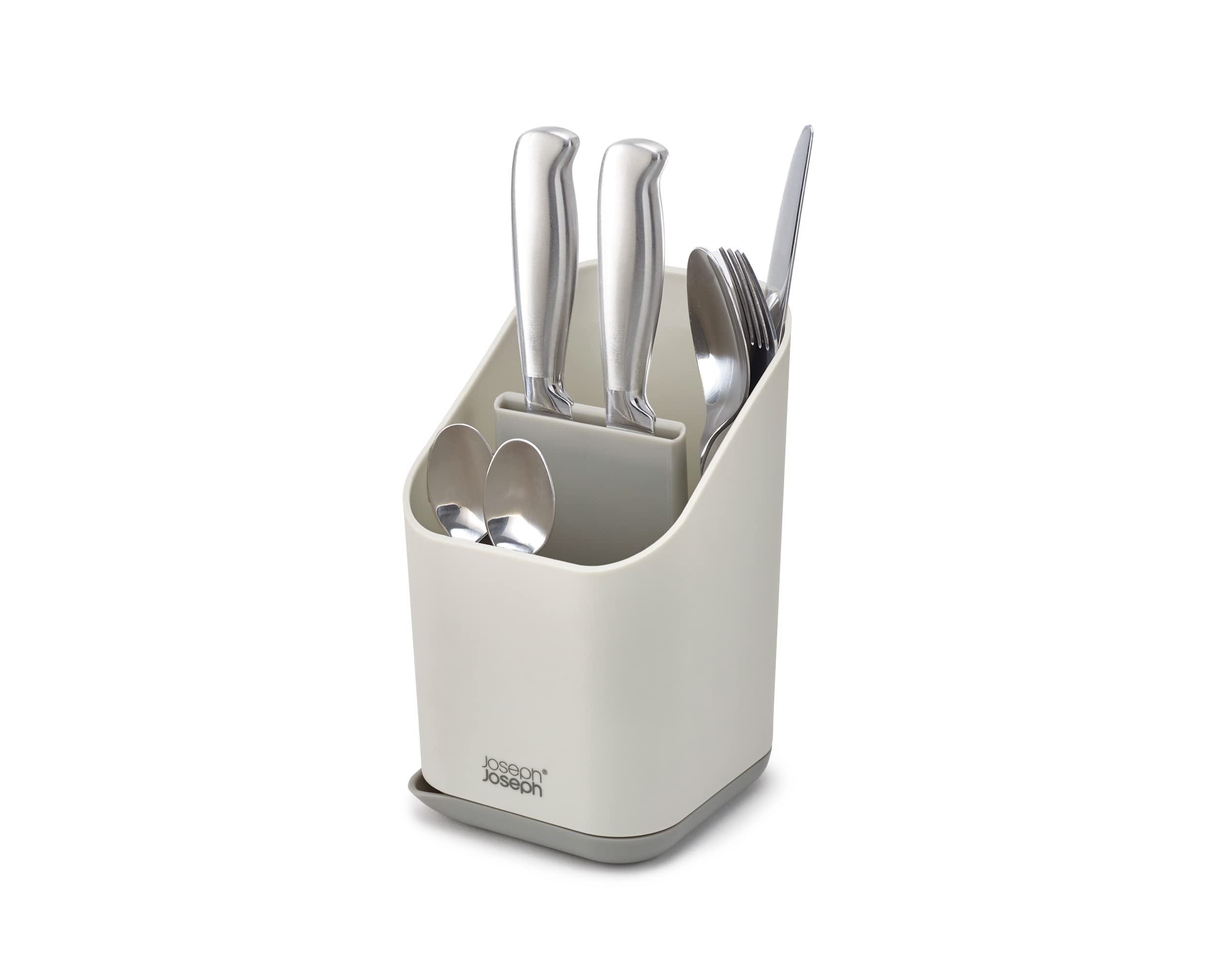 Duo Kitchen Sink Cutlery Drainer with Knife Slot, Kitchen Sink Drying Rack Cutlery Organiser, Grey