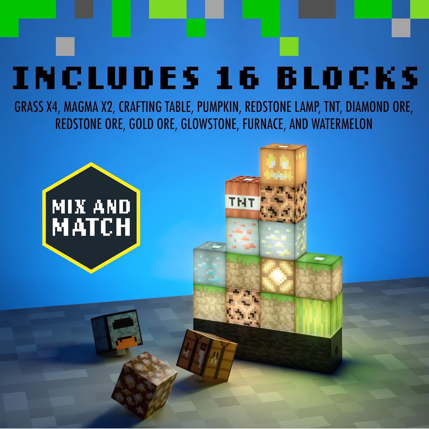 Minecraft Block Building Light - Officially Licensed Merchandise, Building Blocks Night Light, Gifts for Boys, Gaming Bedroom Accessories and Décor | Paladone