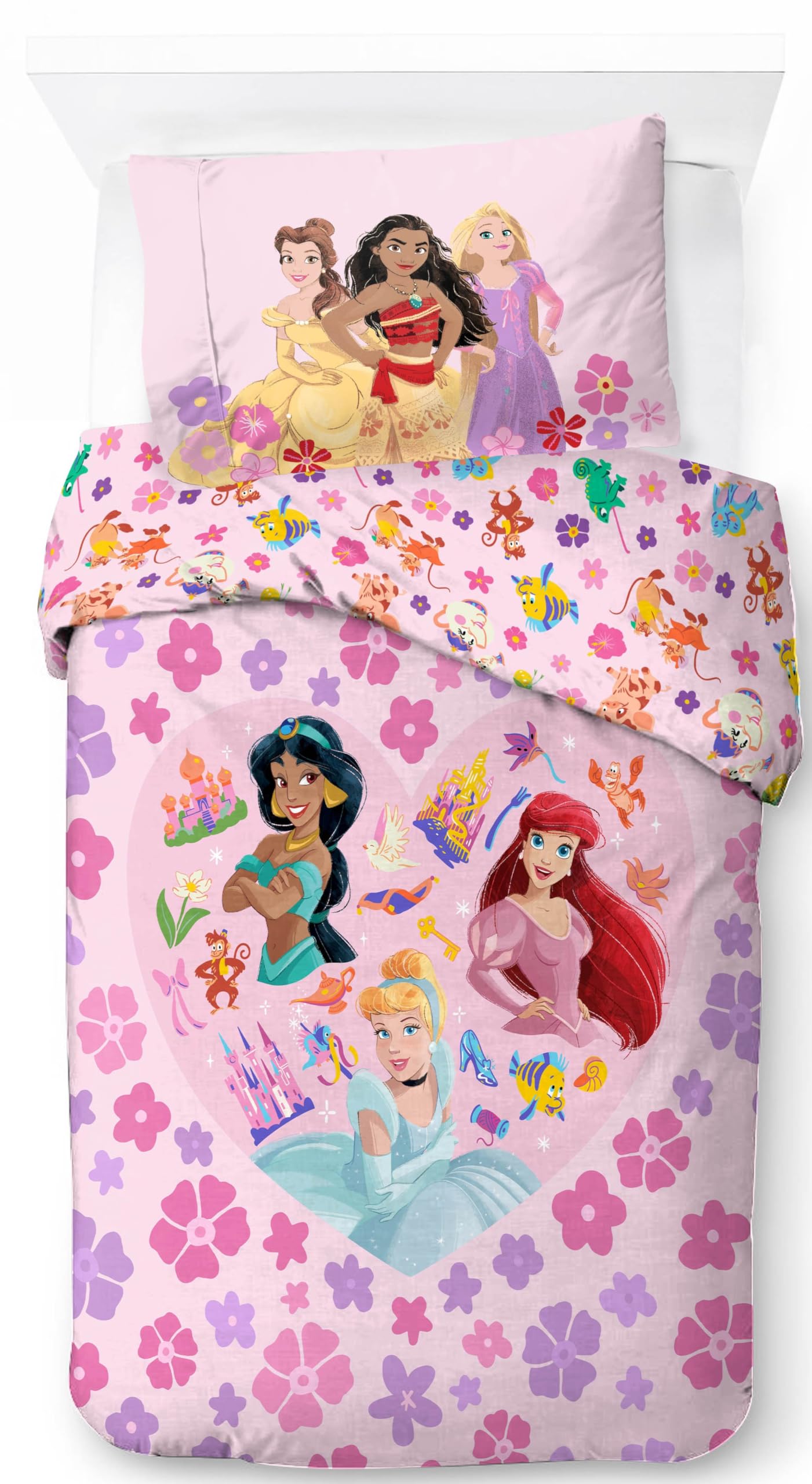 Disney Princess Floral 100% Cotton Single Duvet Cover Set - Includes 50 x 70 cm Pillowcase