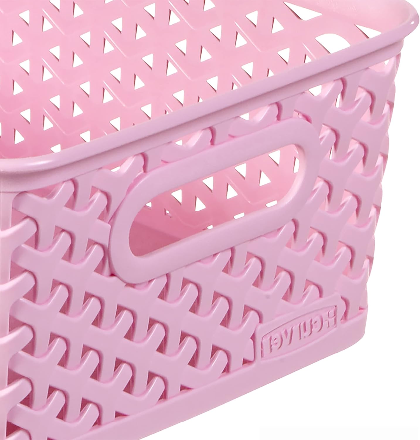 My Style Rattan Effect Set of 4 Kitchen, Living room, Bathroom, Bedroom, Utility Small Rectangular Storage Baskets 4 Litres - Pink