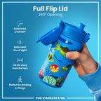 Small Water Bottle, Leak Proof, Easy to Open, Secure Lock, Dishwasher Safe, Flip Cover, Carry Handle, Easy Clean, Durable, Water Bottle, Raised Print, Blue, Sea Turtle