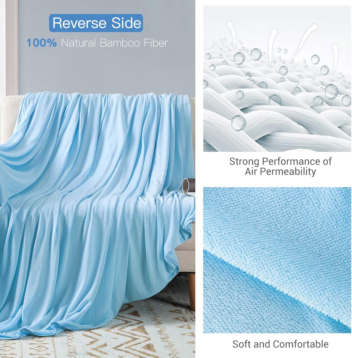 Cooling Blanket for Night Sweats, Arc-Chill 3.0 Cooling Fiber Q-Max 0.5 Lightweight Summer blankets Double-sided Cool Throw Blanket, Cool Blanket for Sofa Double Bed or Travel Blue 150x200cm