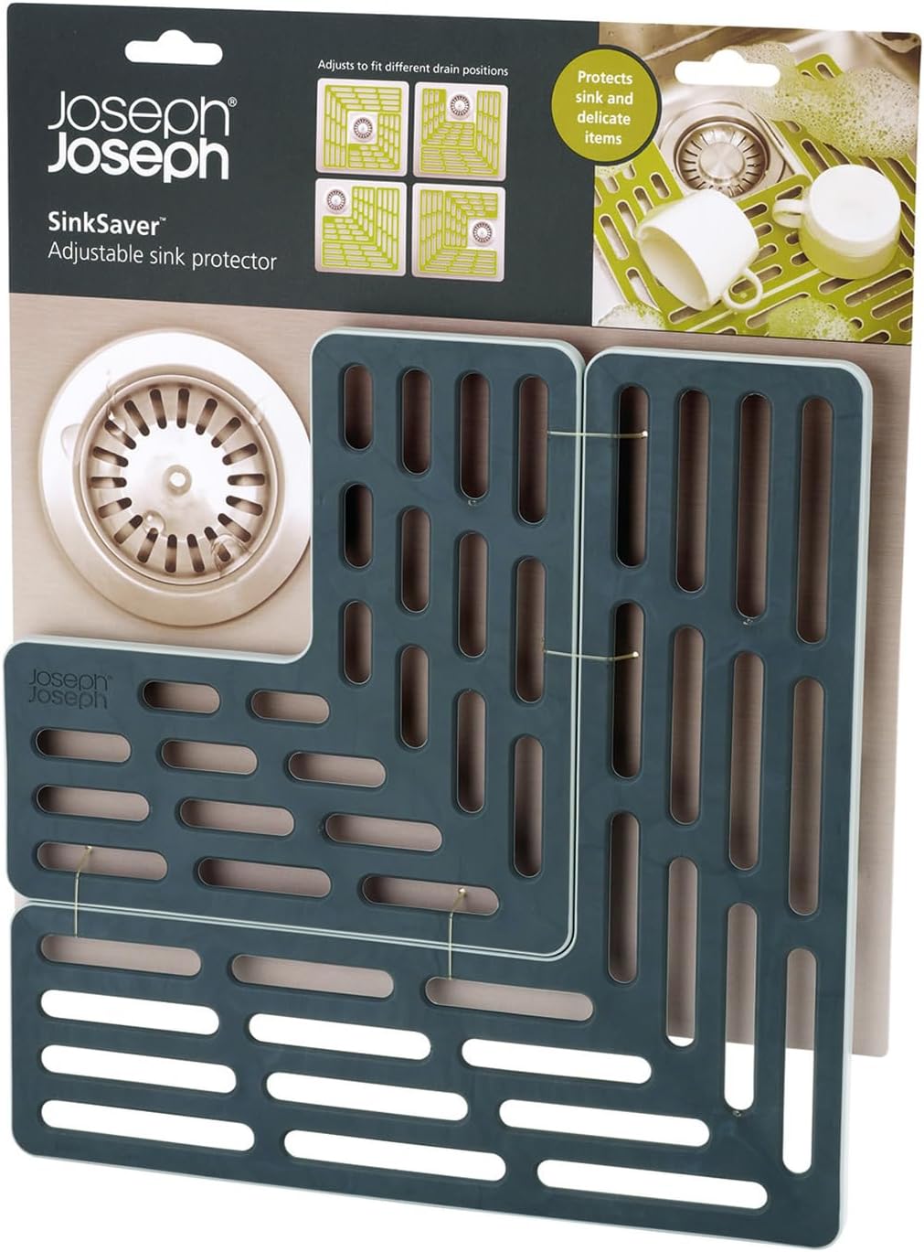 Sink Saver- 2 piece Adjustable Kitchen Sink Protector Mat with non slip feet, Grey
