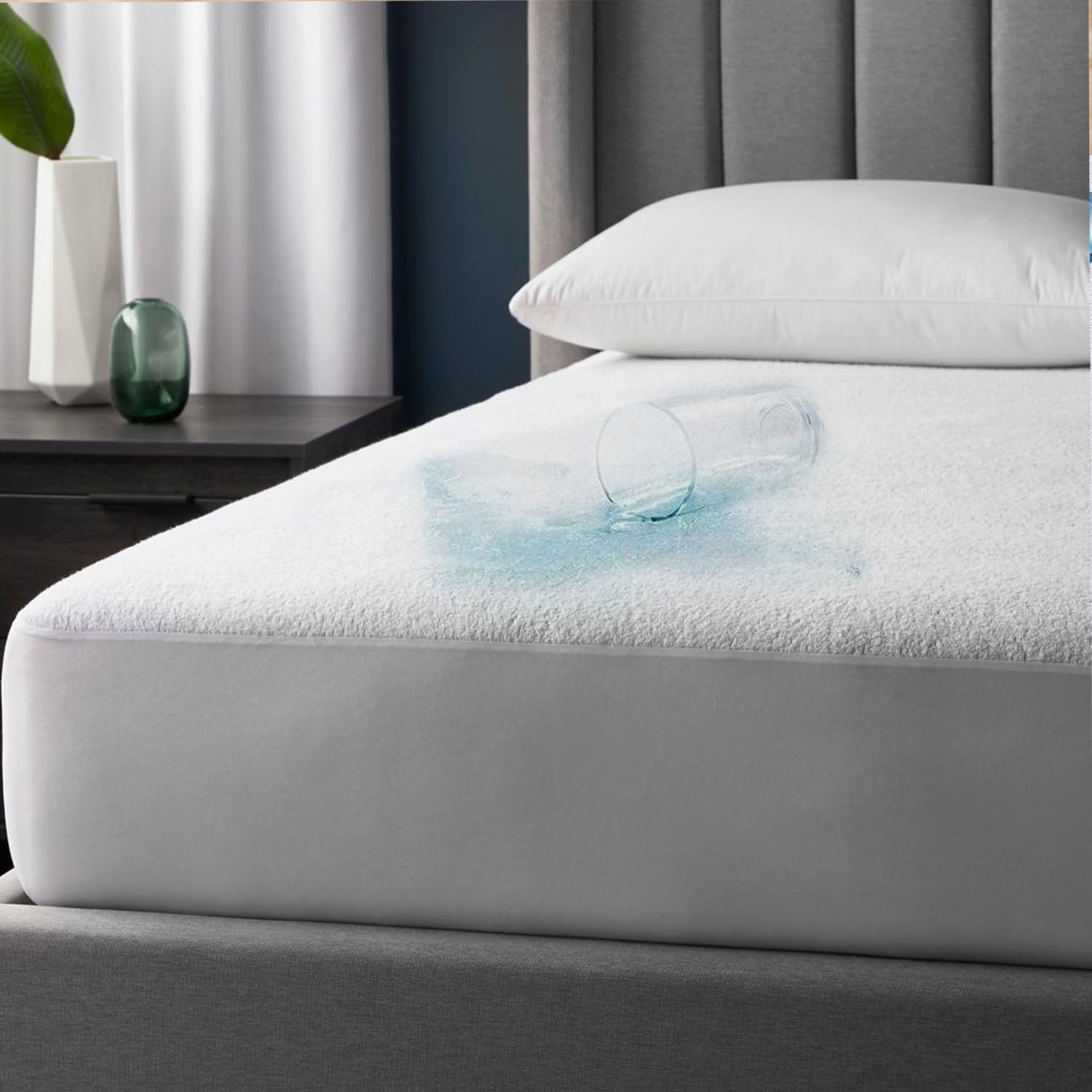 Waterproof Mattress Protector Double Bed with Deep 30cm Pocket- 100% Poly-Cotton with All around Elasticity Super Soft & Noiseless Hotel Quality Bed Topper (137 × 190) cm Main image