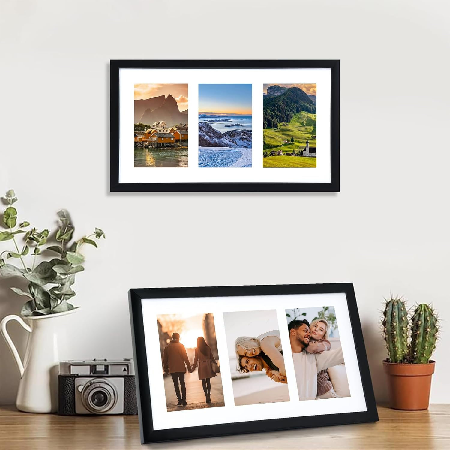 3 Aperture Photo Frame 6x4 Black with Mount, Multiple Picture Frames 6x4 for Tabletop Display and Wall Decoration