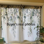 Eucalyptus Botanical Leaves Floral Kitchen Window Curtains Over Sink Boho Farmhouse Flower Leaf Small Window Treatment Sage Green Cafe Short Curtains for Bathroom Tier Drapes 27.5x39 inch