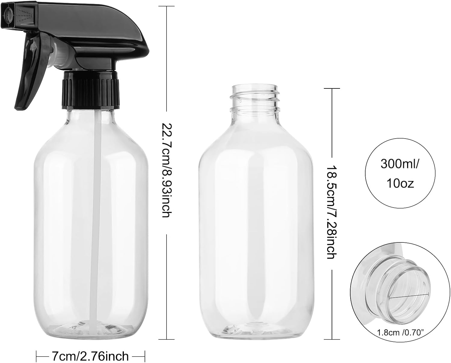 Spray Bottles 10oz/300ml Plastic Spray Bottle Empty Refillable Container with Adjustable Head Sprayer, Mist/Stream Water Bottle for Cleaning Products, Plants, Pet Training, Hairstyling Secondary image