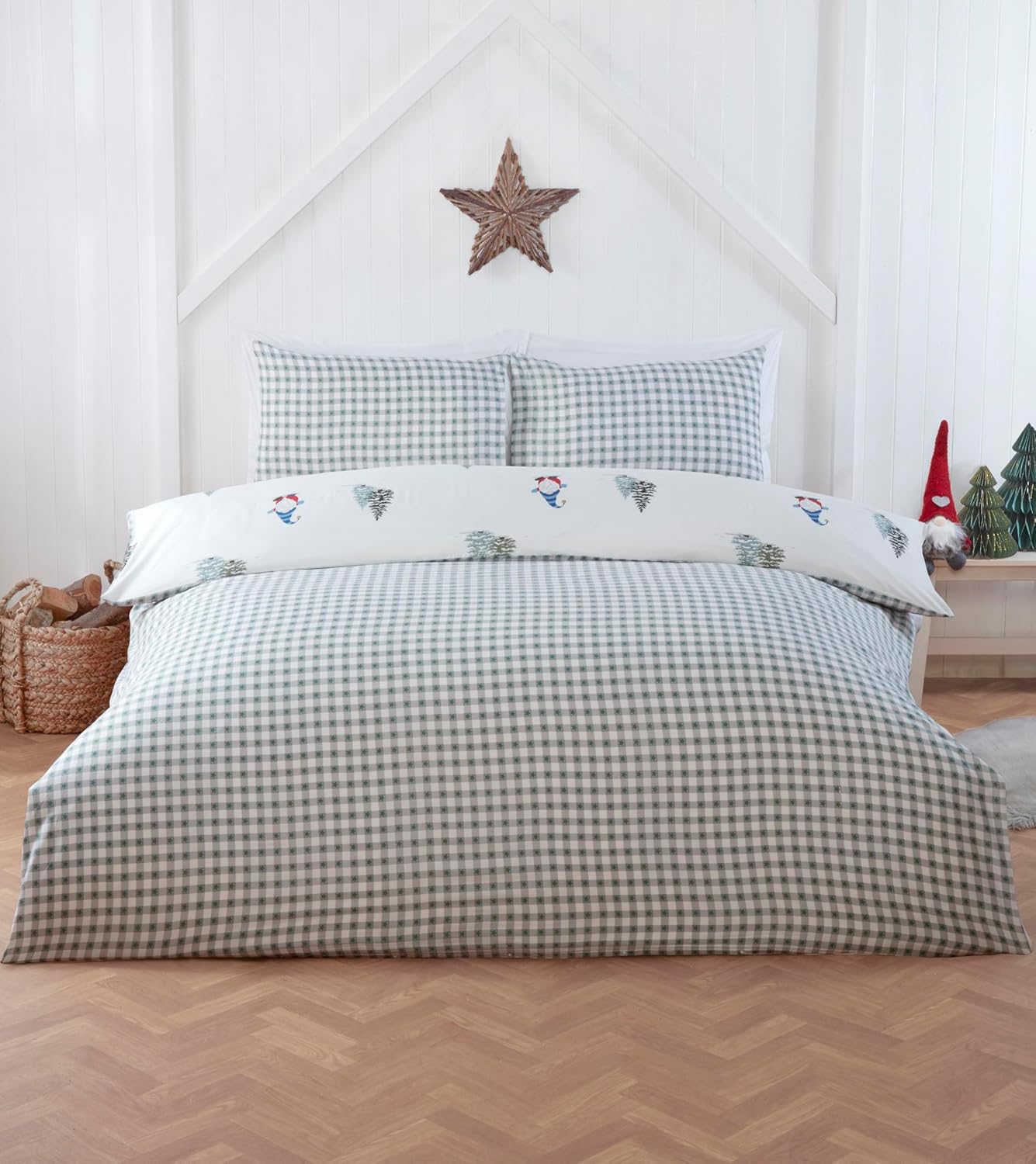 Rapport home Christmas Gonks Duvet Cover Set King - Festive Microfibre Bedding with Reversible Design, Soft & Easy Care for Winter Holiday Decor