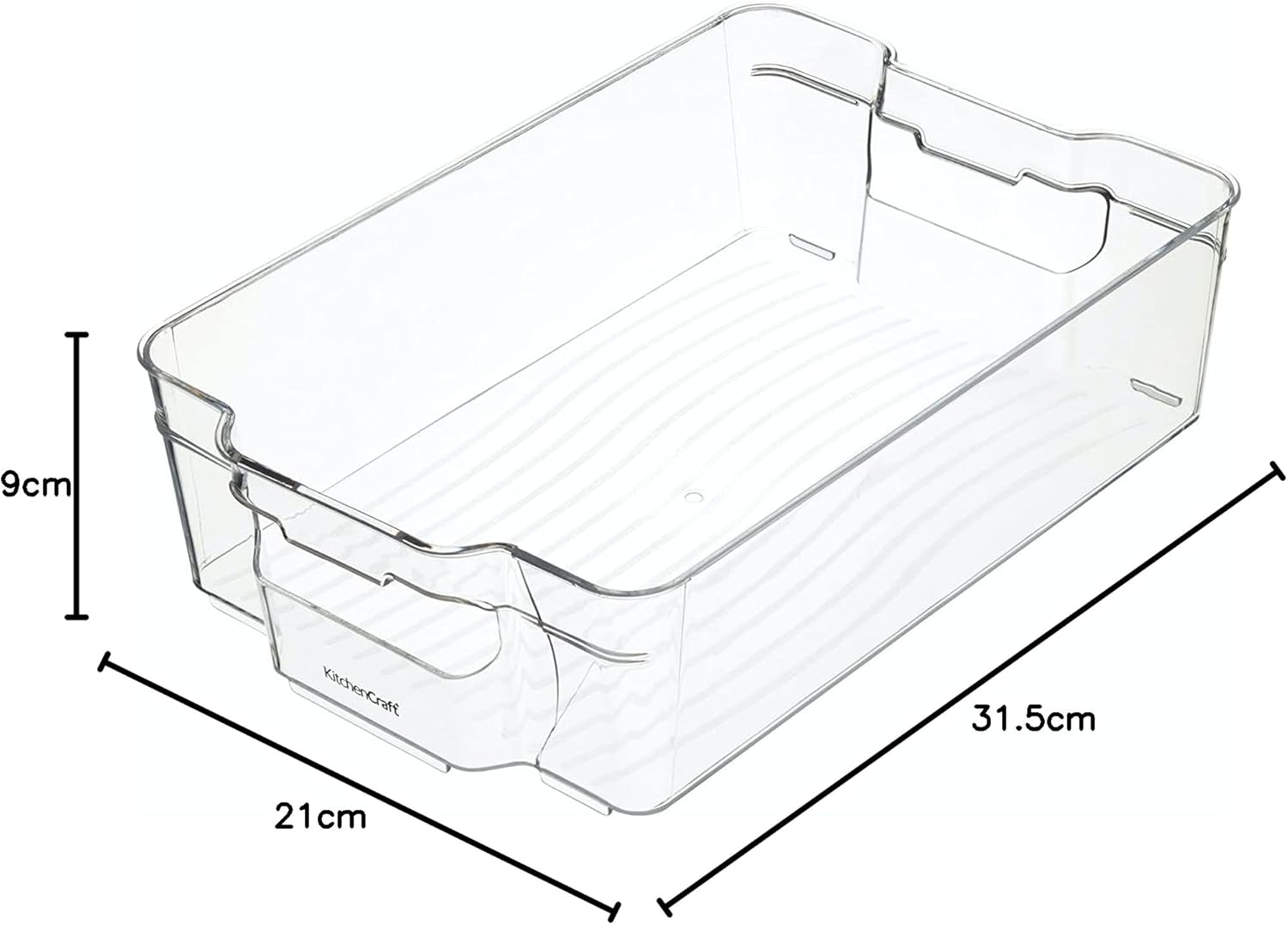 Medium Plastic Food Storage Container, Clear Kitchen Organiser for Fridge or Cupboards, 31 x 20.5 x 9cm