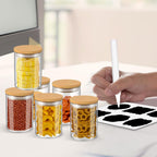 6 Set Glass Jars Set 260ml, 9oz Spice Jars Food Cereal Storage Container with Bamboo Airtight Lids and Labels for Flour, Sugar, Coffee, Candy, Snack and More