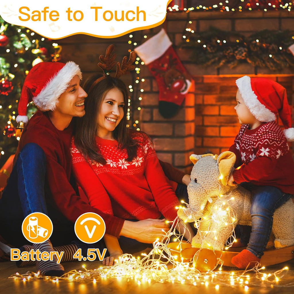 Fairy Lights Battery Operated, 15m 150 LEDs Christmas Tree Light Battery Powered Outdoor Decoration, Warm White Waterproof Xmas Lighting with 8 Modes/Timer for Indoor Outside Bedroom Garden
