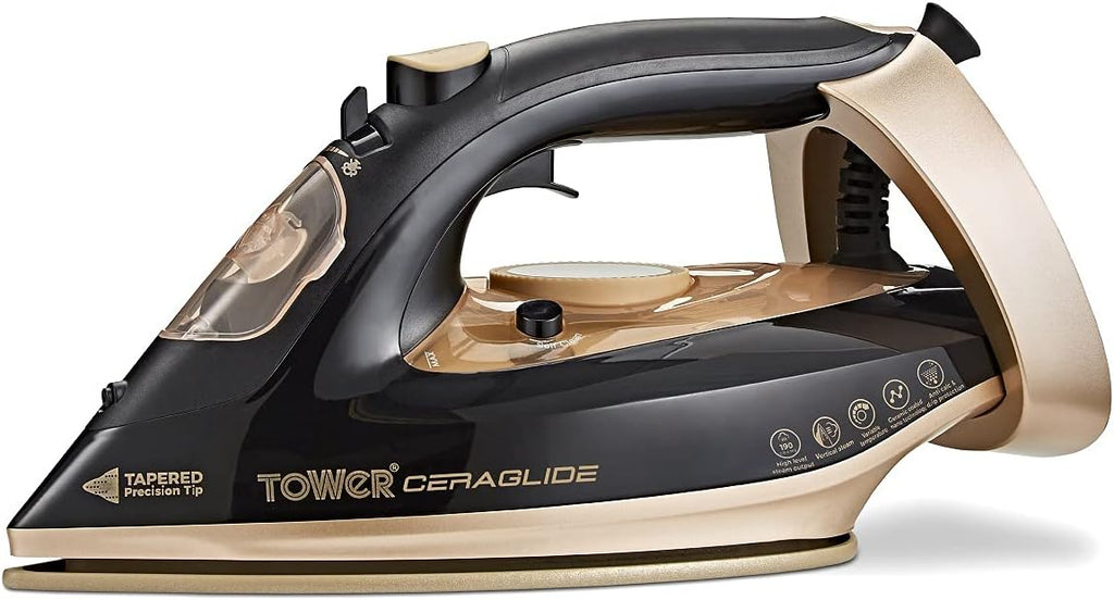 T22021GLD Ceraglide Steam Iron with Fast Heat-Up, Long Power Cord, 3100W, Black and Gold