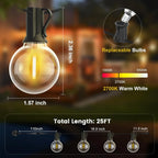 Outdoor String Lights Mains Powered, 25FT/7.6M Festoon Lights Outdoor with 12+1 Shatterproof G40 LED Bulbs, Waterproof Globe Garden Lights for Patio, Wedding, Party, Terrace, 2700K