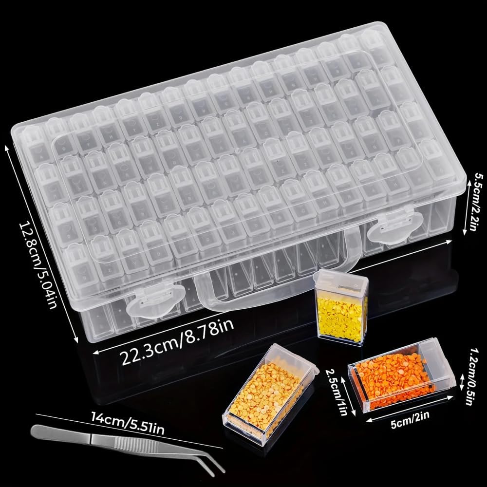 Seed Storage Box, 64 Slots Plastic Seed Storage Organizer Box with Label Stickers and Tweezers, Independent Compartment Design for Vegetable, Fruits, Flower, Chili Seeds (64 Slots)