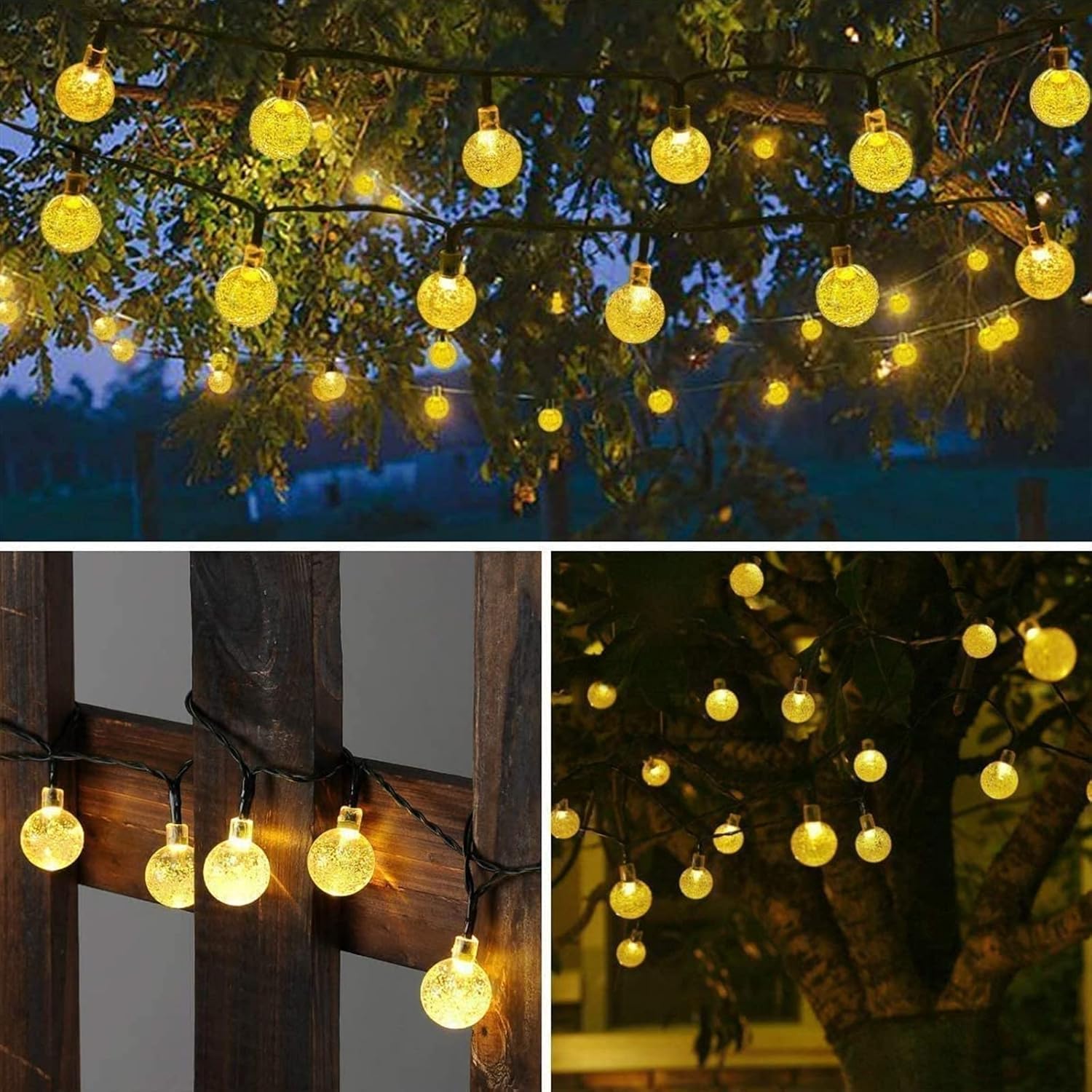 Solar Garden Lights Outdoor, 36ft 60 LED String Lights Waterproof, Solar Powered Crystal Ball Indoor/Outdoor Fairy Lights Decorative Lights for Garden, Patio, Yard, Parties (Warm White)