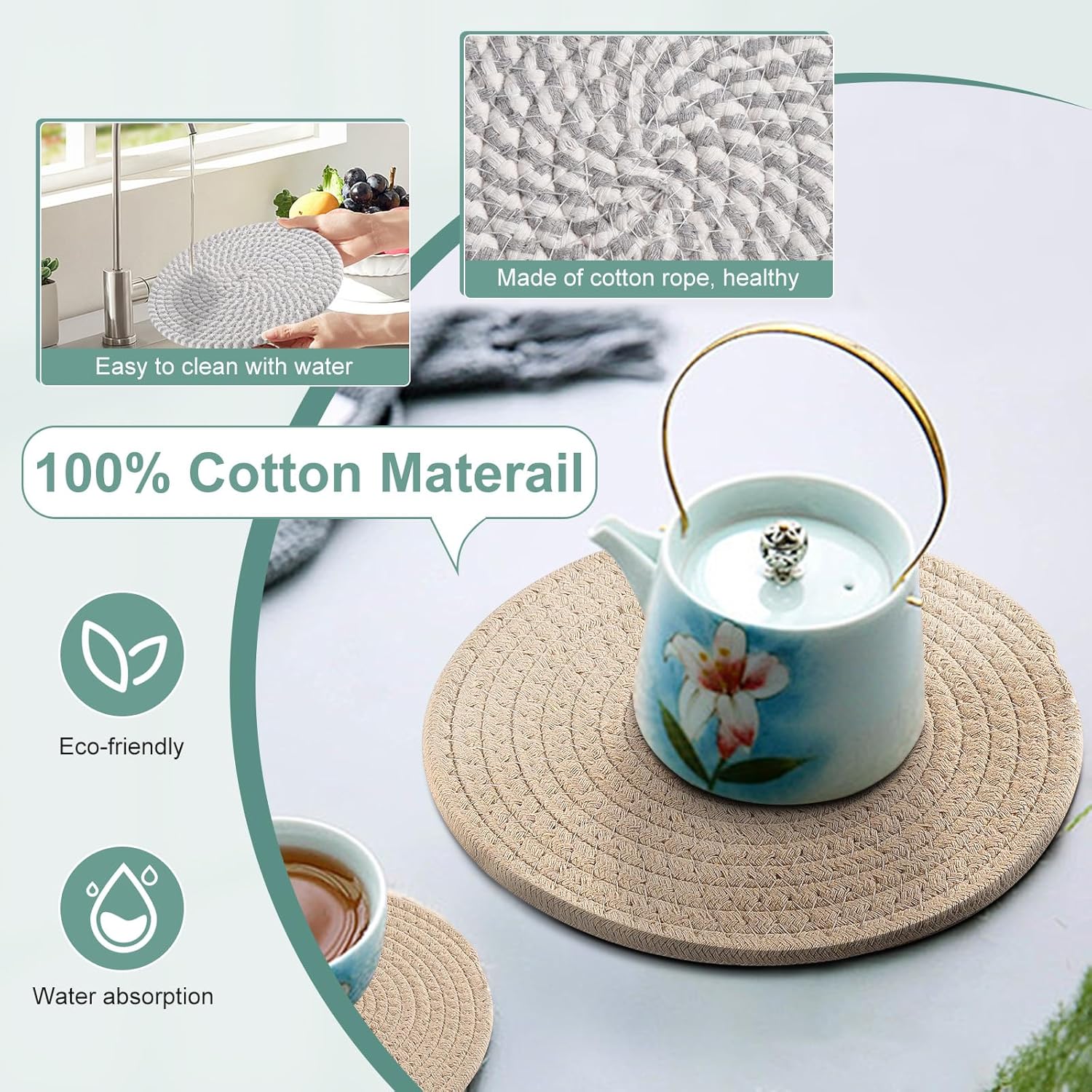 Kyrio Round Placemats, Trivets Mats Hotplate Mats, Heat Resistant Mat, for Kitchen, Restaurant,Dining Table, with storage basket(6PCS)