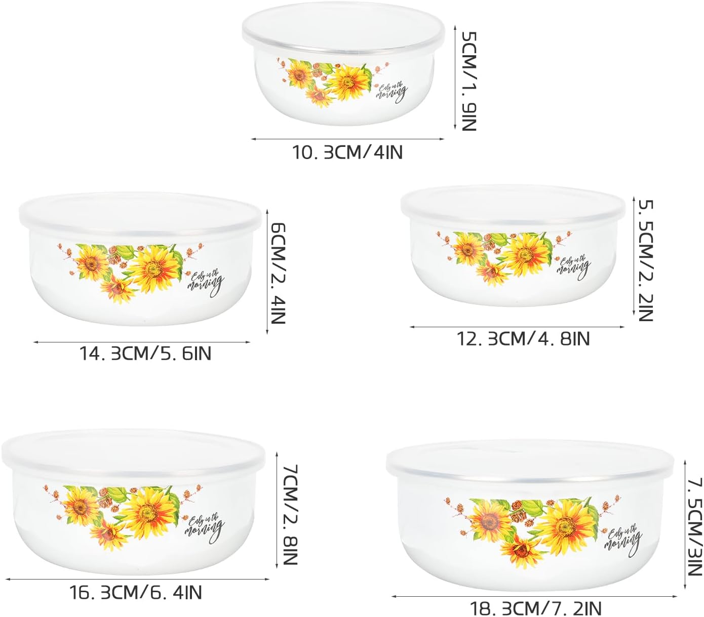 5pcs Mixing Bowls Sets Enamel Prep Bowls with Lid Floral Nesting Salads Bowls Prepared Bowls Food Container Bowl for Kitchen Serving Fruit Cereal Sugar Candy Ice Cream