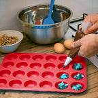 3 PCS Mini Muffin Tray 24 Cups, Silicone Muffins Pan Non-Stick Mini Cupcake Tray Reusable Muffin Baking Tray - 34 x 23 x 2.5cm - Red