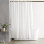 Shower Curtain, Water and Mould Resistant Fabric Bathroom Curtain with Grommets & Hooks, Machine Washable, 180 x 200 cm, White