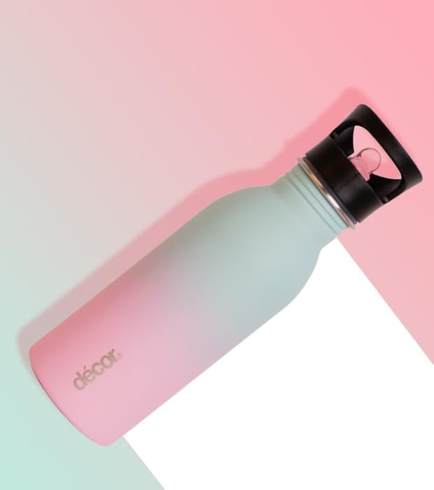 Snap n Seal 500ml Stainless Steel Water Bottle with Straw, BPA Free - Leakproof Metal Flask with Carry Handle for School, Travel, Work & Gym - Ideal Drinking Bottle for Kids & Adults - Ombre