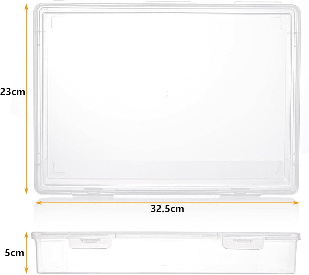 A4 Transparent Plastic Craft Storage Boxes with Lids for Art Supplies 2Pcs Clear Boxes Storage, 3.6 Litre Volume Plastic Organiser for Paper, Seed, Cards, Picture, Craft