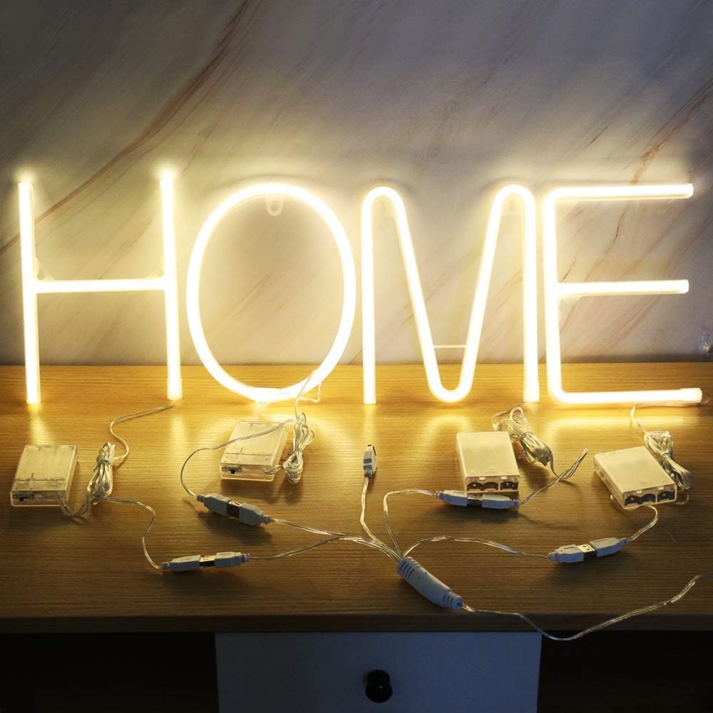 LED Letter Lights Warm White Neon Word Signs Battery/USB Operated Alphabet Sign Art Wall Light for Kids Room Wedding Birthday Party Christmas Home (L)