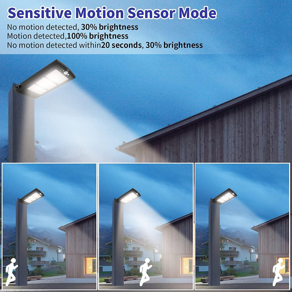 Solar Street Lights Outdoor Waterproof, Dusk to Dawn, with Motion Sensor and Remote Control, Suitable for courtyards, Gardens, Streets, Garage, Wall Mount 30000LM
