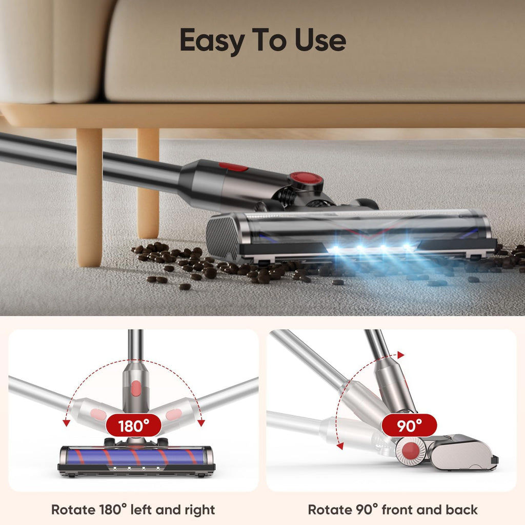 Brush Head Replacement Compatible with Dyson V7 / V8 / V10 / V11 / V15, Flexible 180° Swivel Dyson Parts with 4 Led Headlamps and 2 Replacement Rollers