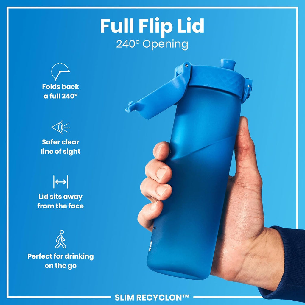 Water Bottle, 500 ml/18 oz, Leak Proof, Easy to Open, Secure Lock, Dishwasher Safe, BPA Free, Hygienic Flip Cover, Carry Handle, Fits Cup Holders, Easy Clean, Carbon Neutral, Blue