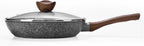 24CM Frying Pan with Lid, Granite Nonstick Frying Pans with Lid, Stone Frying Pan, Induction Compatible (24CM)