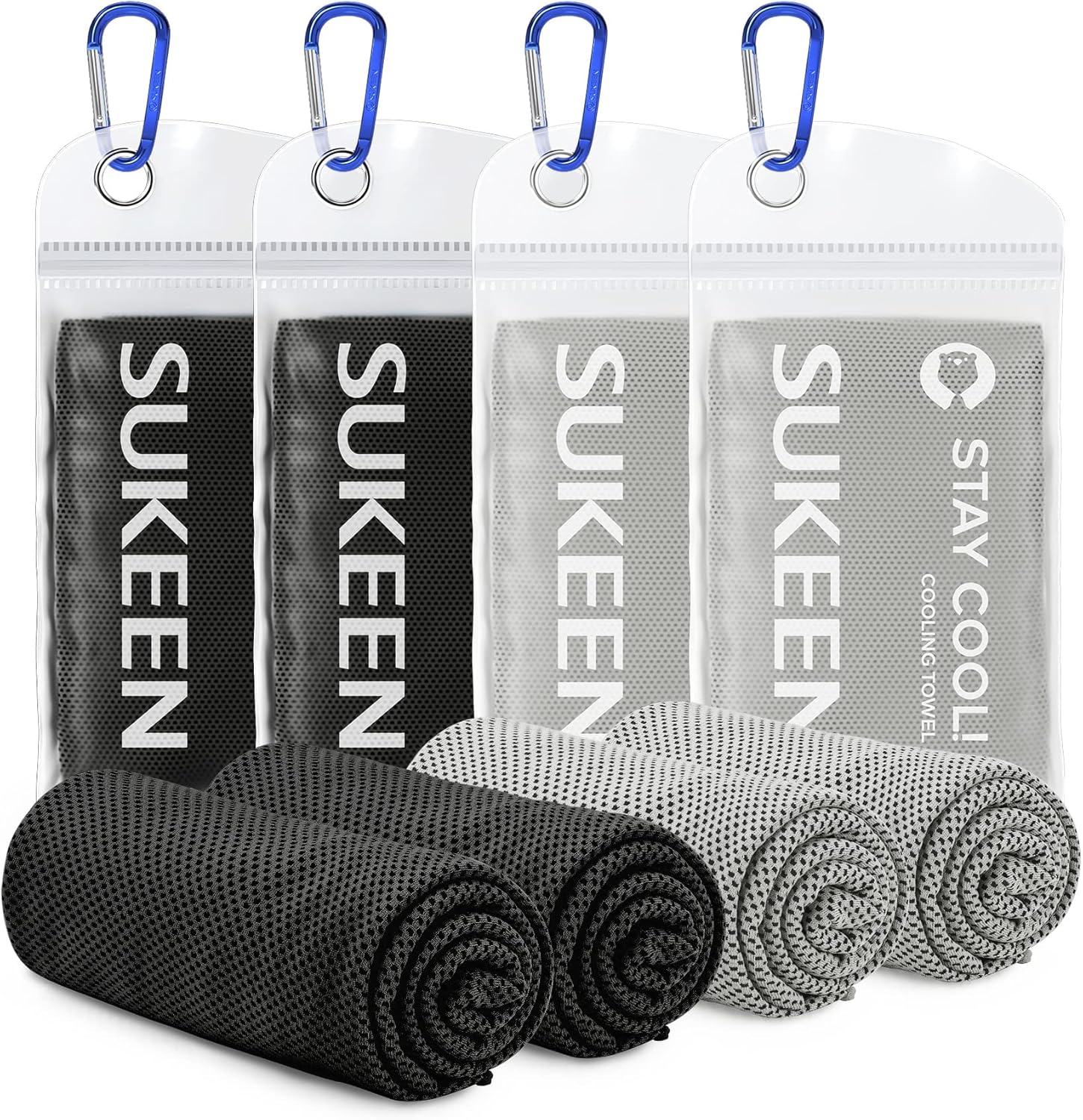 Sukeen Cooling Towels, 4 Pack Neck & Soft Breathable Sweat Towel for Men & Women Work Out Sports Yoga Golf (40"x12")