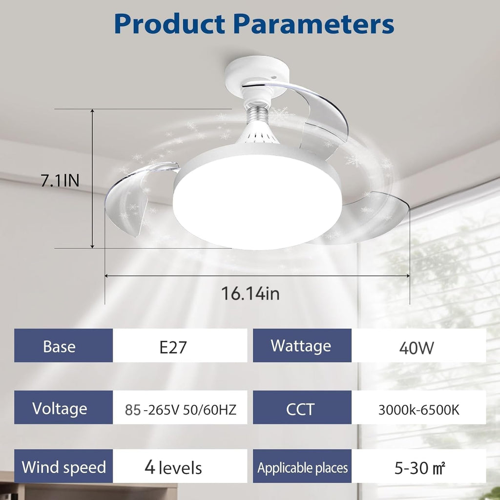 Ceiling Fans with Lights and Remote, 40W Retractable Modern Smart Ceiling Fan Upgraded Motor, 3 Colors 4 Wind Speeds, 3000-6500K Dimmable E27 Base LED Fan Light for Bedroom, Living Room