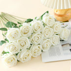 15Pcs Small Fake Roses Velet Roses Long Stem Artificial Flowers Silk Flowers for Home Wedding Decoration (Pearl Roses,White)