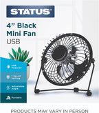 4 Inch USB Desk Fan, Mini Portable, Single Speed, Black, Compact Personal Cooling Fan for Office Travel (SUSBBLKWFAN1PKB4)