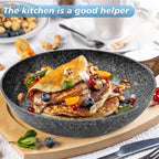 24CM Frying Pan with Lid, Granite Nonstick Frying Pans with Lid, Stone Frying Pan, Induction Compatible (24CM)